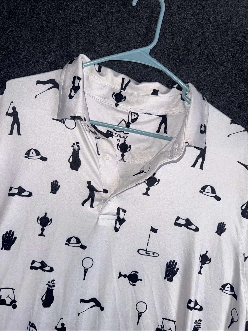 Deolax Mens Golf Polo Shirt XL White Navy Blue Novelty Print Performance SS